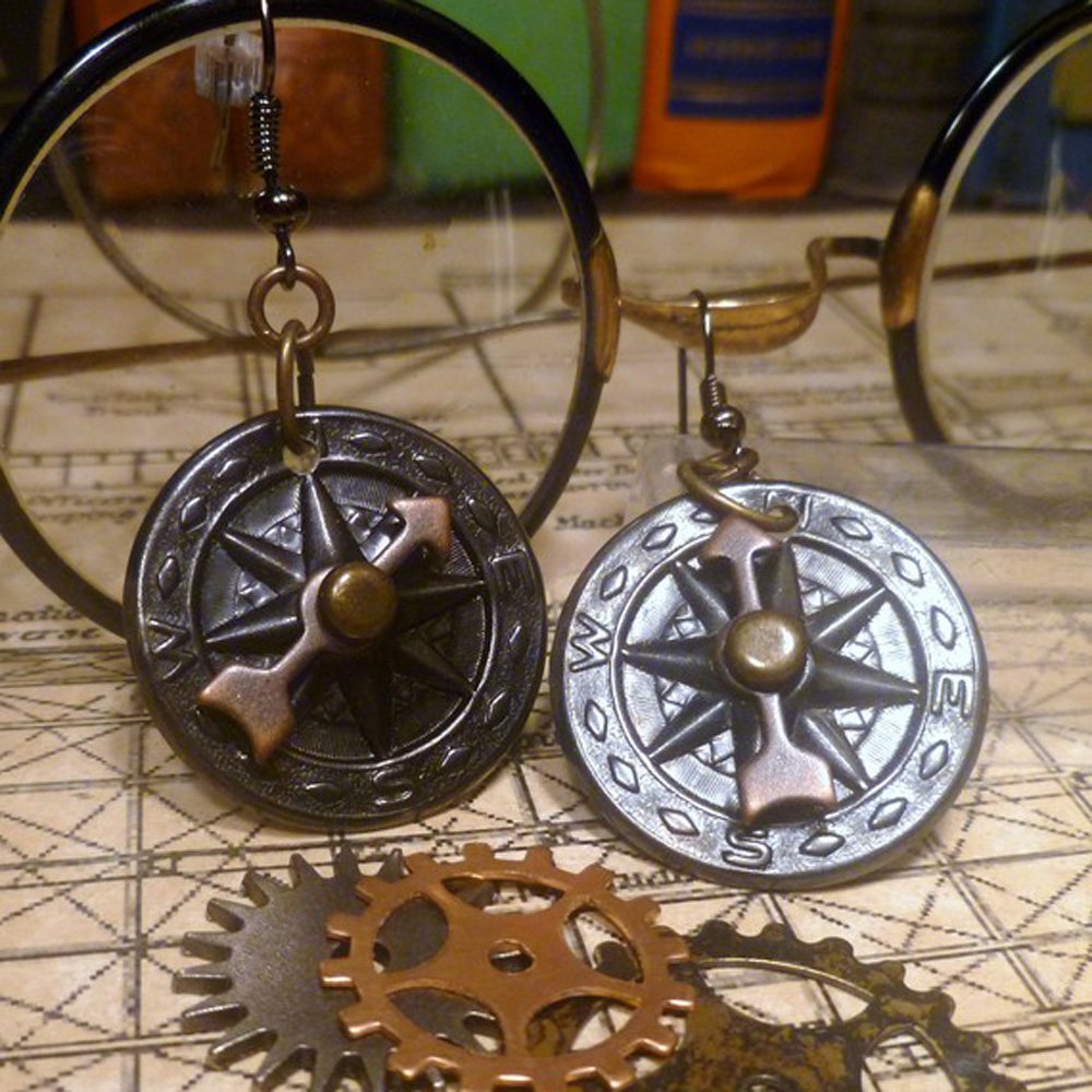 Compass Earrings Womens Earrings Steampunk Earrings Steampunk Jewelry Tiny Compass Earrings Stud Post Earrings