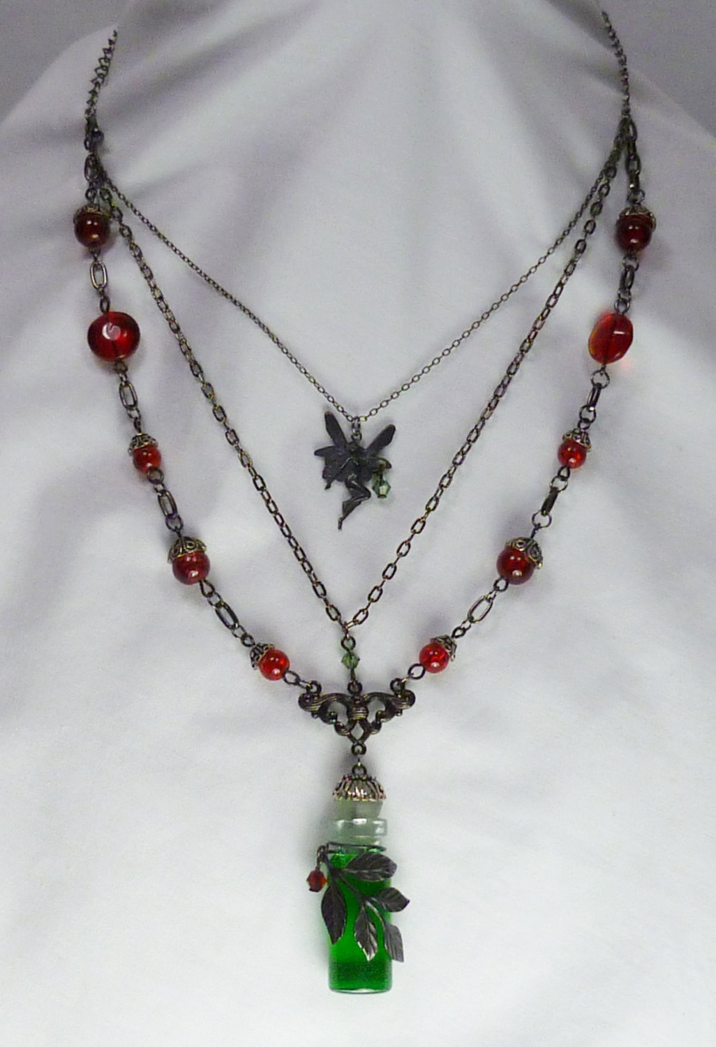 Absinthe Fairy necklace with bottle and fairy charm
