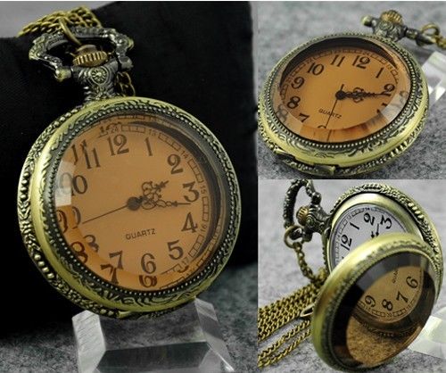 Vision Clasp Necklace Timepiece - Brass Tone